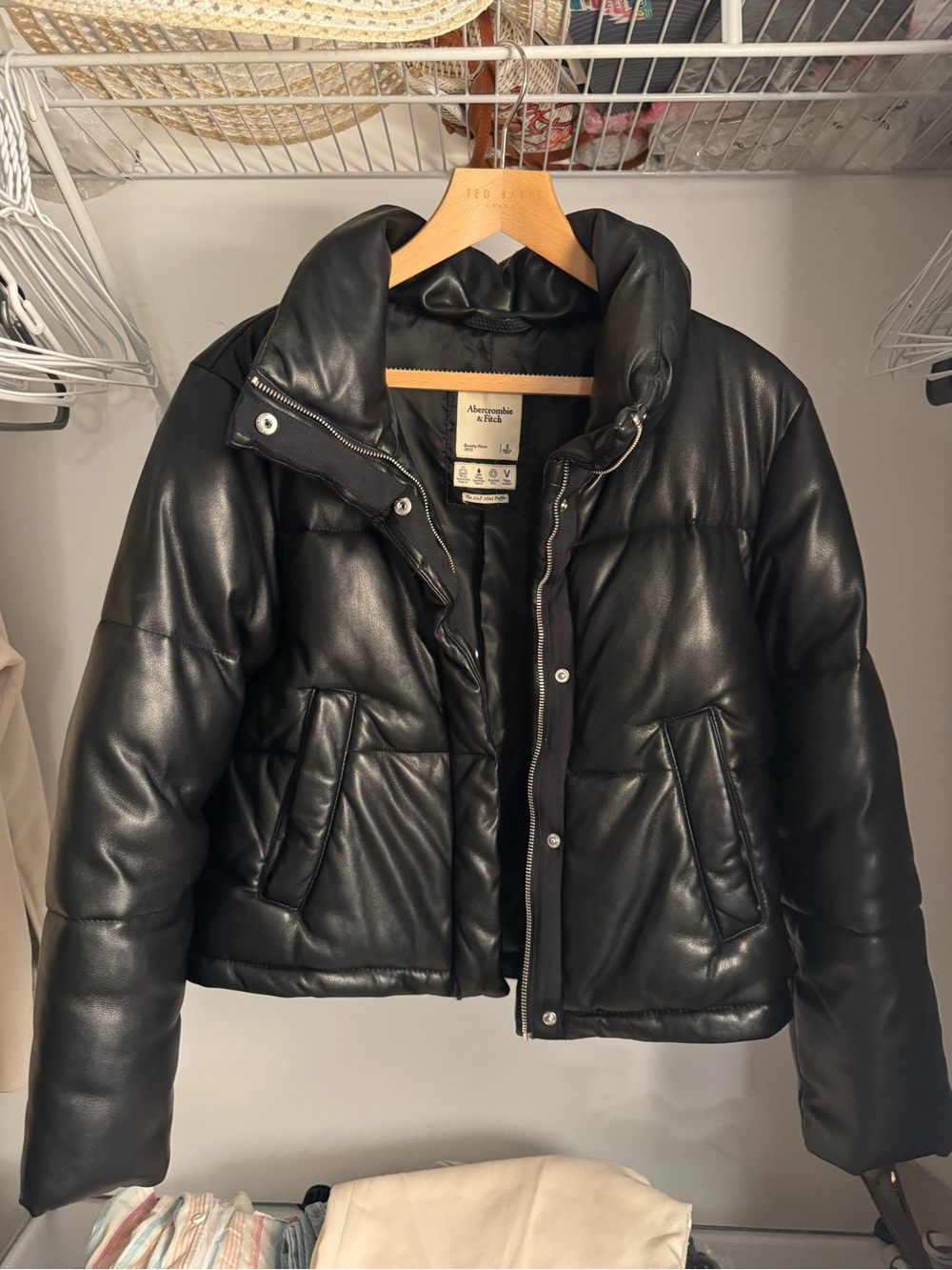 Abercrombie & Fitch Black Faux-Leather Puffer Jacket